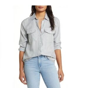 Finley Stripe Button-Up Shirt Medium, HILLSIDE GREEN
